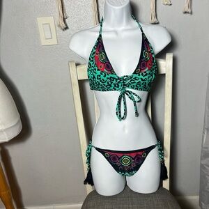 Patterned Halter Bikini Set